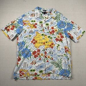 Vintage Tommy Hilfiger Shirt Mens XL Hawaiian Rayon Aloha Loop Collar Polynesian